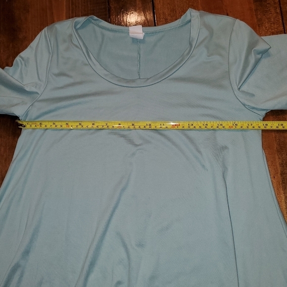 SEAFOAM green blue tunic sharkbite short sleeve top Medium - Picture 4 of 8